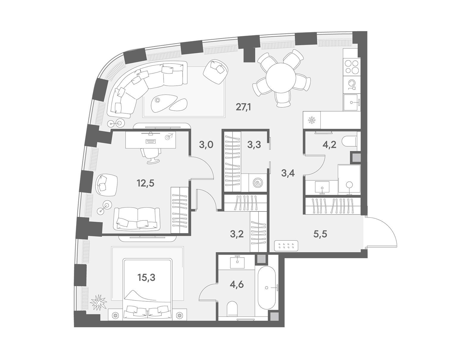 Планировка: 2-комн. квартира 82.10 м² в новостройке Энигмия