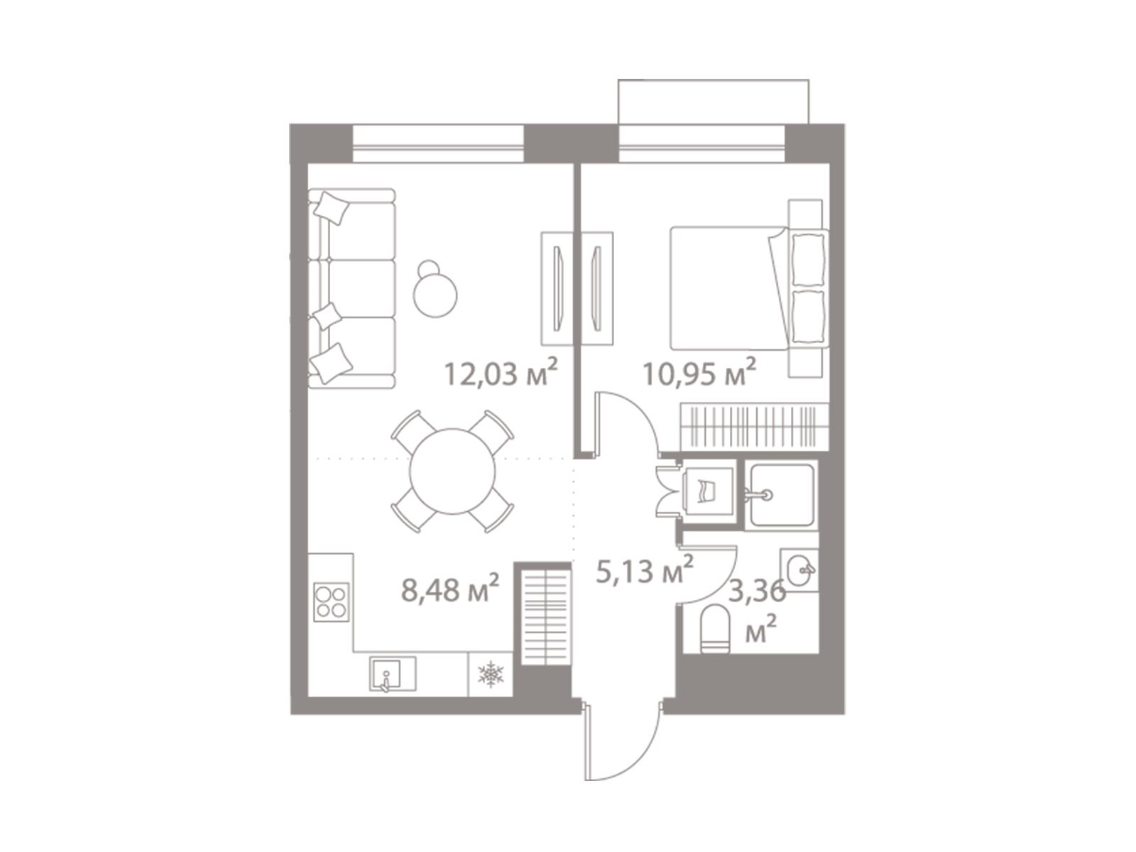 Планировка: 1-комн. квартира 39.88 м² в новостройке Лайф Варшавская