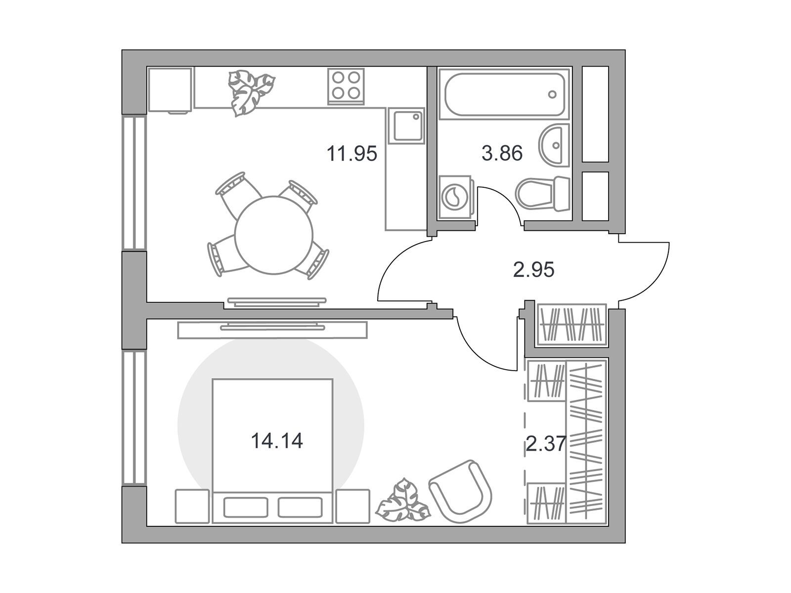 Планировка: 1-комн. квартира 35.27 м² в новостройке Новая Алексеевская роща
