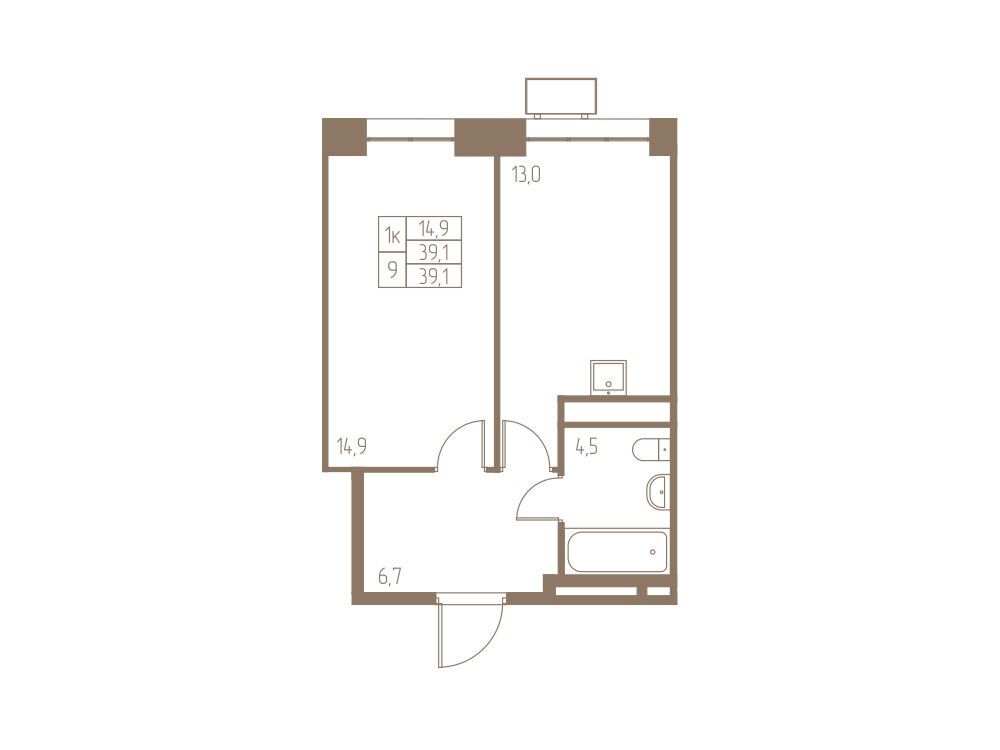 Планировка: 1-комн. квартира 39.10 м² в новостройке Фабрикант