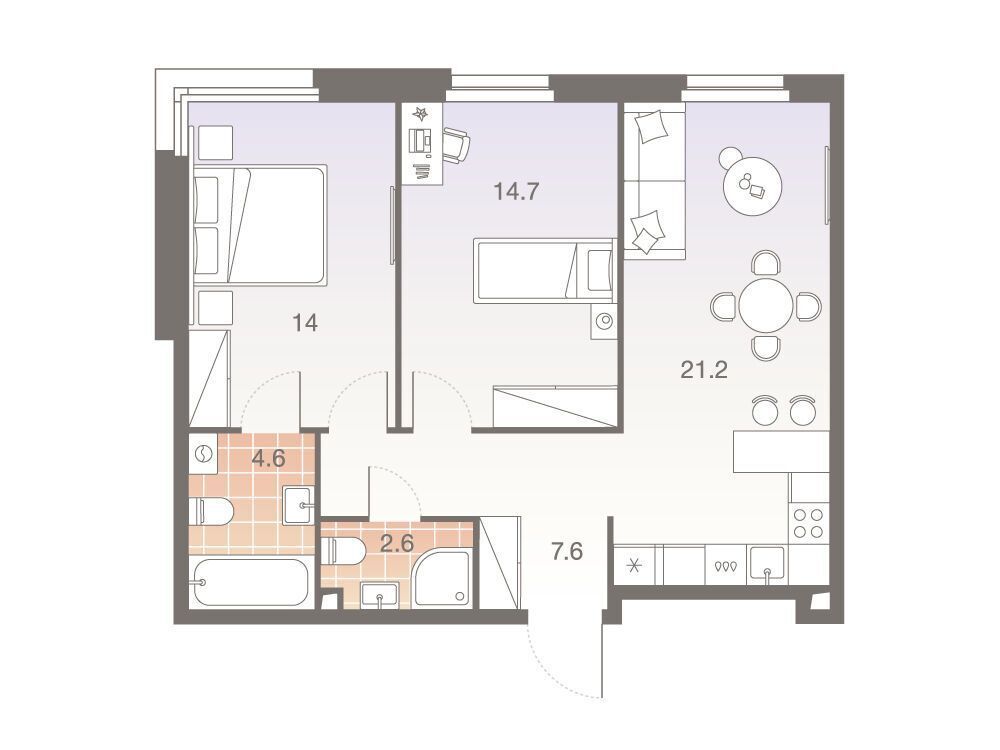 Планировка: 3-комн. квартира 65.10 м² в новостройке Твелв