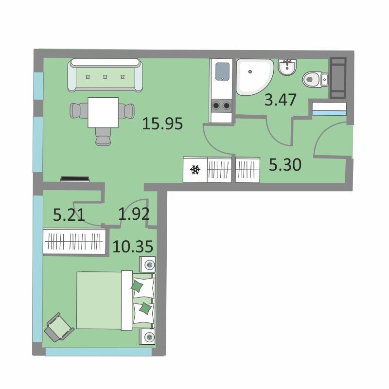 Планировка: 1-комн. квартира 41.80 м² в новостройке ЖК Начало