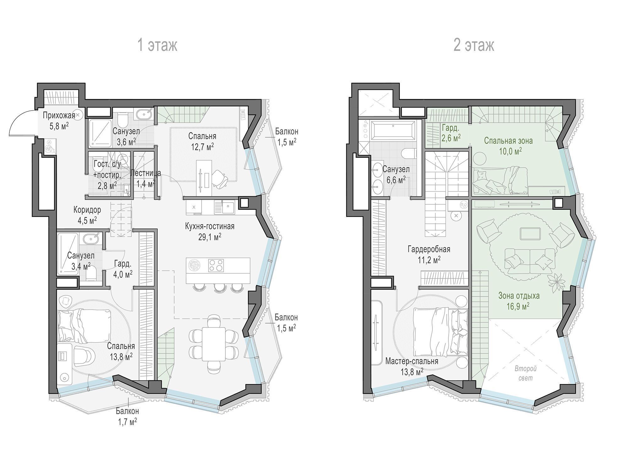 Планировка: 3-комн. квартира 80.80 м² в новостройке Тишинский бульвар
