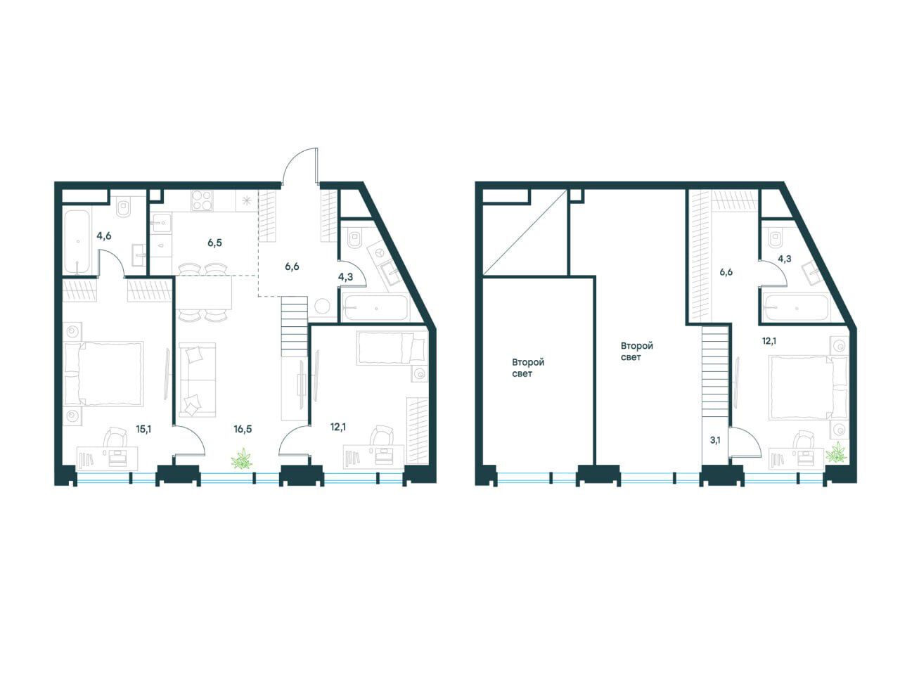 Планировка: 3-комн. квартира 91.80 м² в новостройке ЖК Левел Академическая