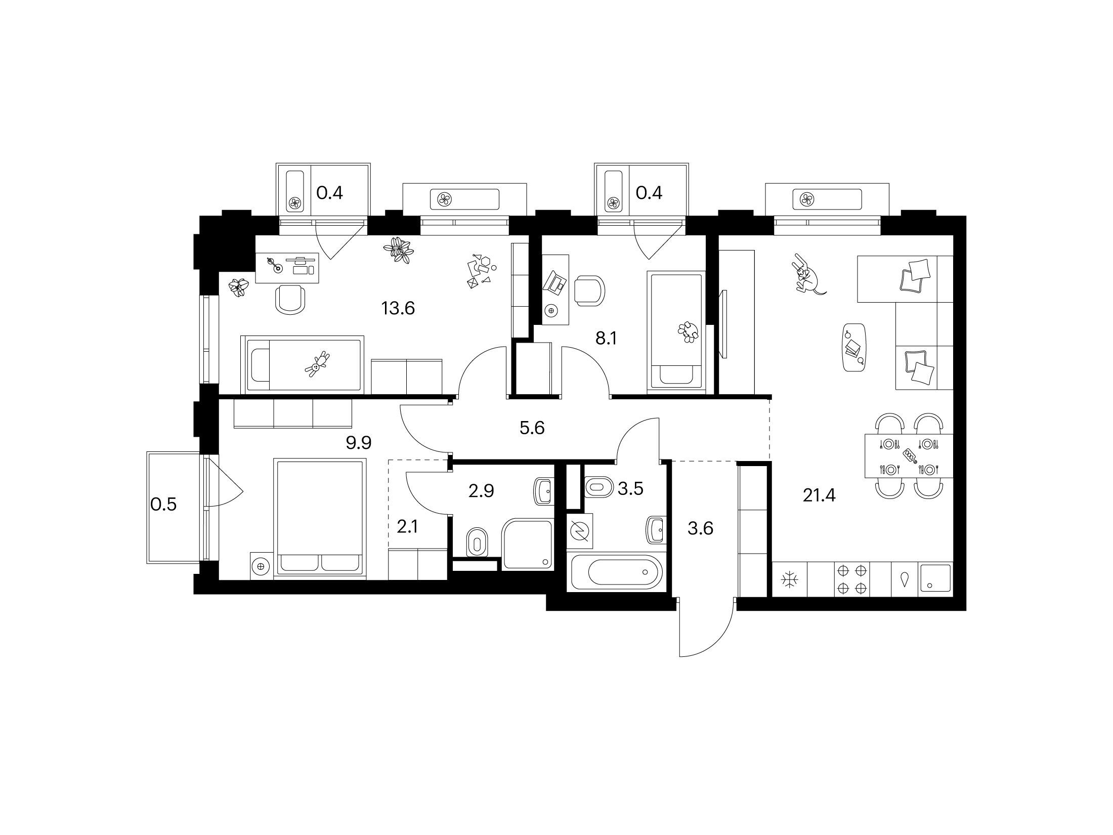Планировка: 3-комн. квартира 72.00 м² в новостройке Лосиноостровский парк