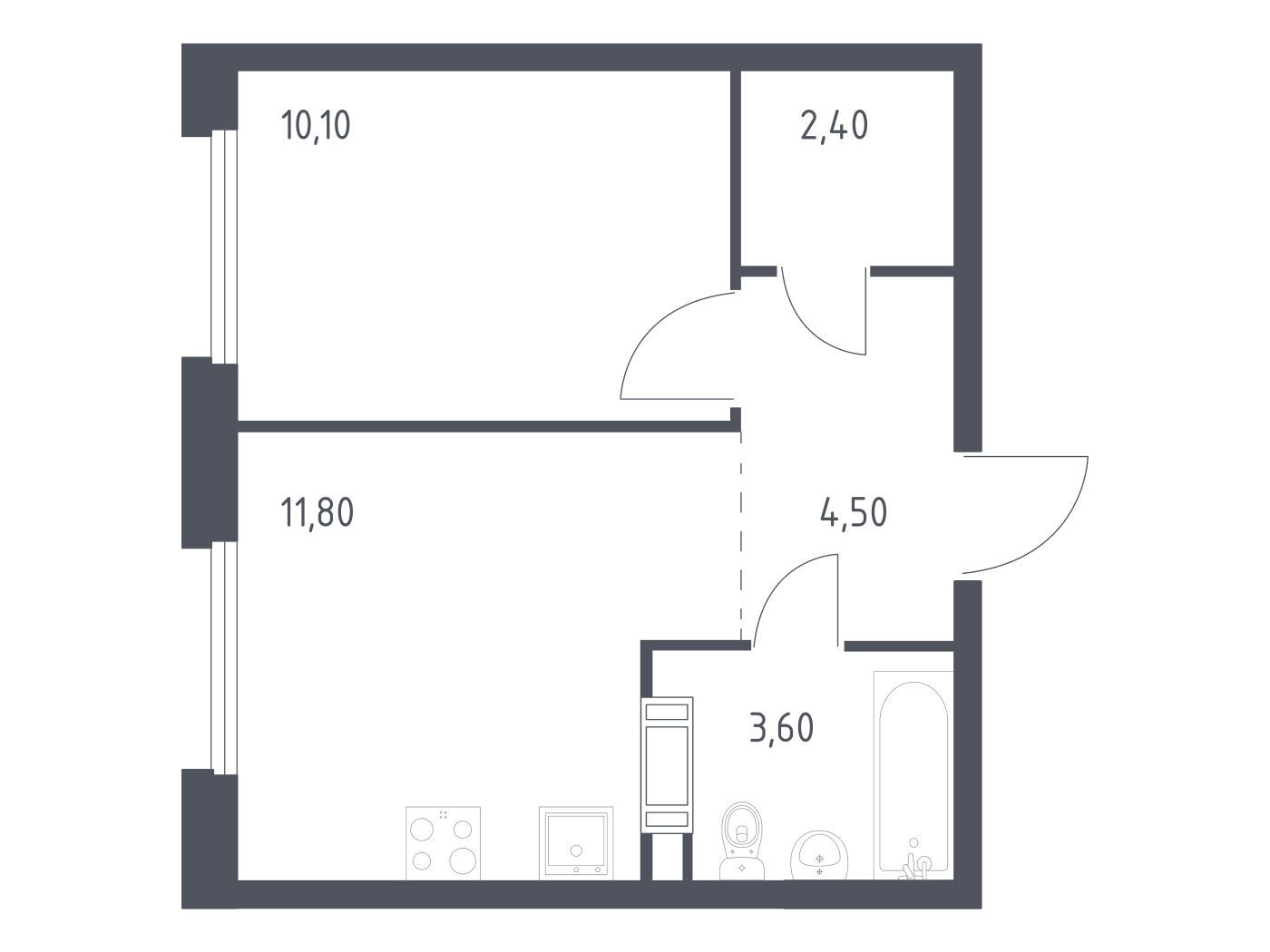 Планировка: 1-комн. квартира 32.40 м² в новостройке Эко Бунино