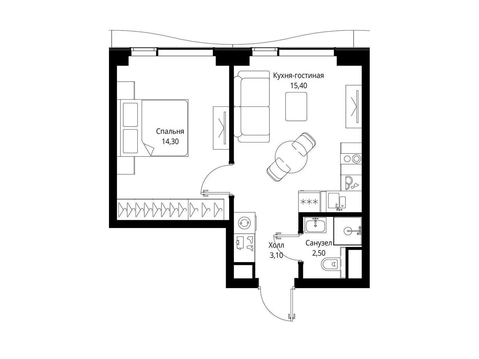 Планировка: 1-комн. квартира 35.30 м² в новостройке ЖК Ситидзен