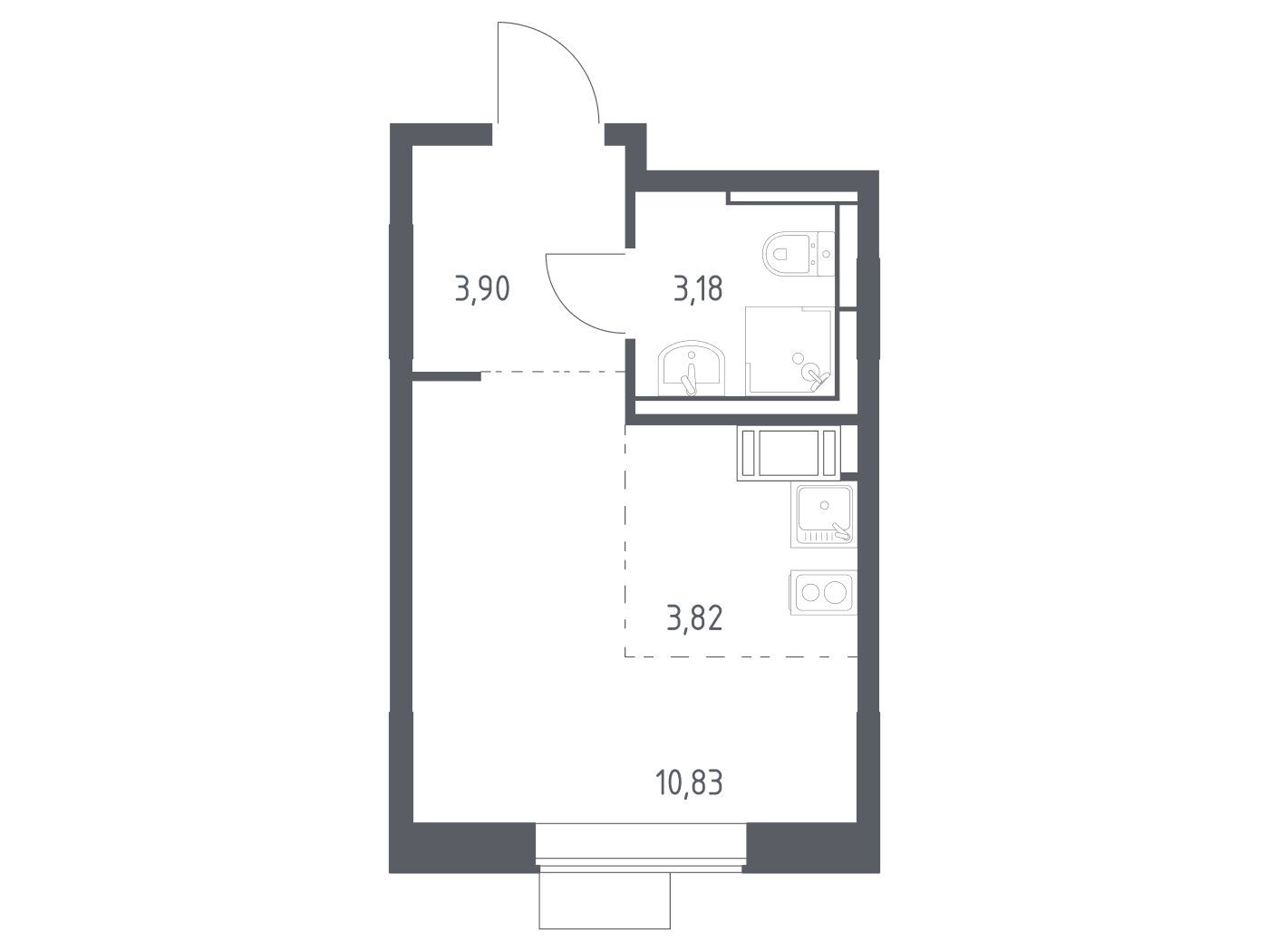Планировка: Студия 21.73 м² в новостройке Пятницкие Луга