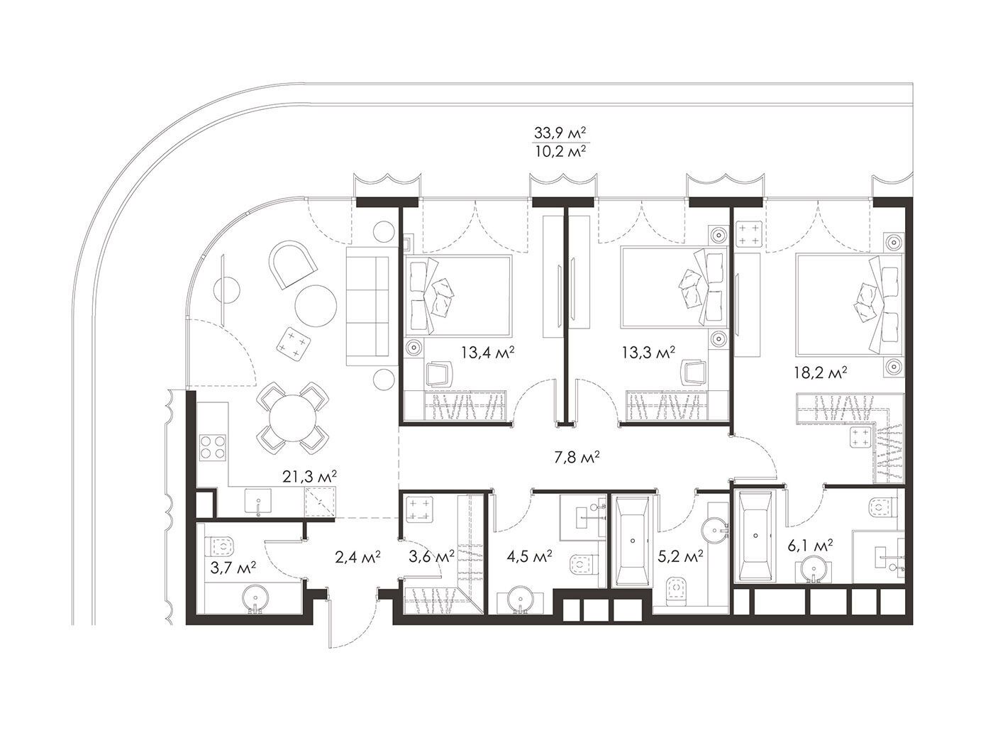 Планировка: 3-комн. квартира 112.30 м² в новостройке Кинг энд Санс