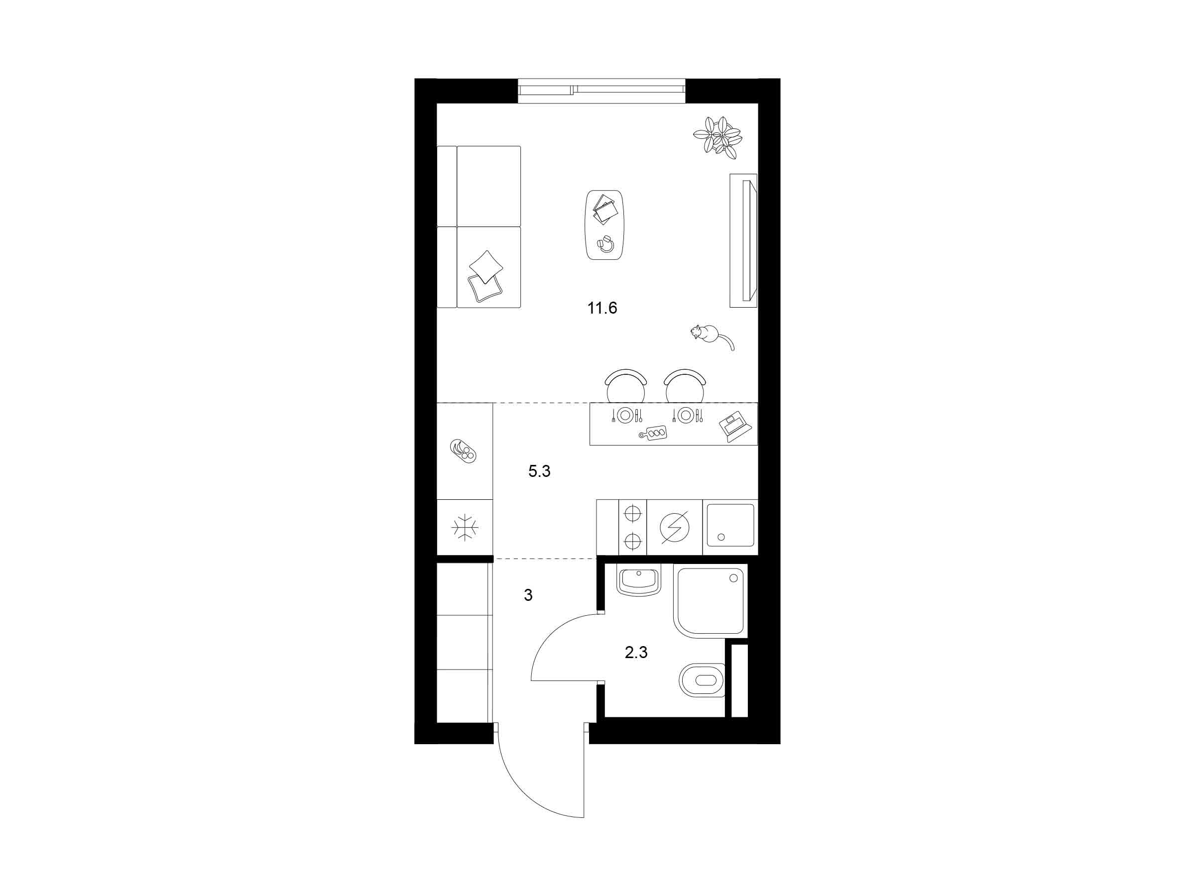 Планировка: Студия 22.20 м² в новостройке Саларьево парк