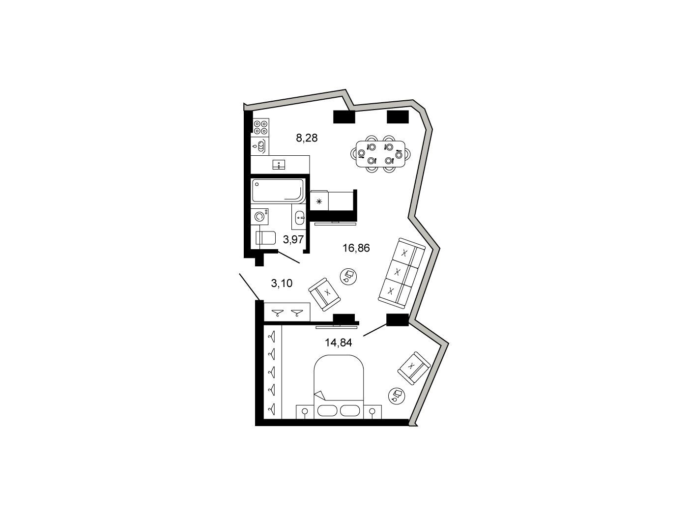 Планировка: 2-комн. квартира 47.05 м² в новостройке Клубный дом Новая, 11
