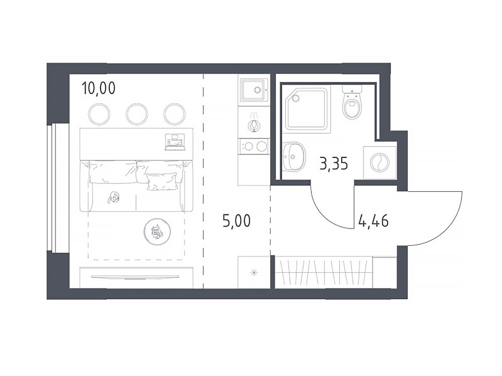 Планировка: Студия 22.81 м² в новостройке Прибрежный Парк