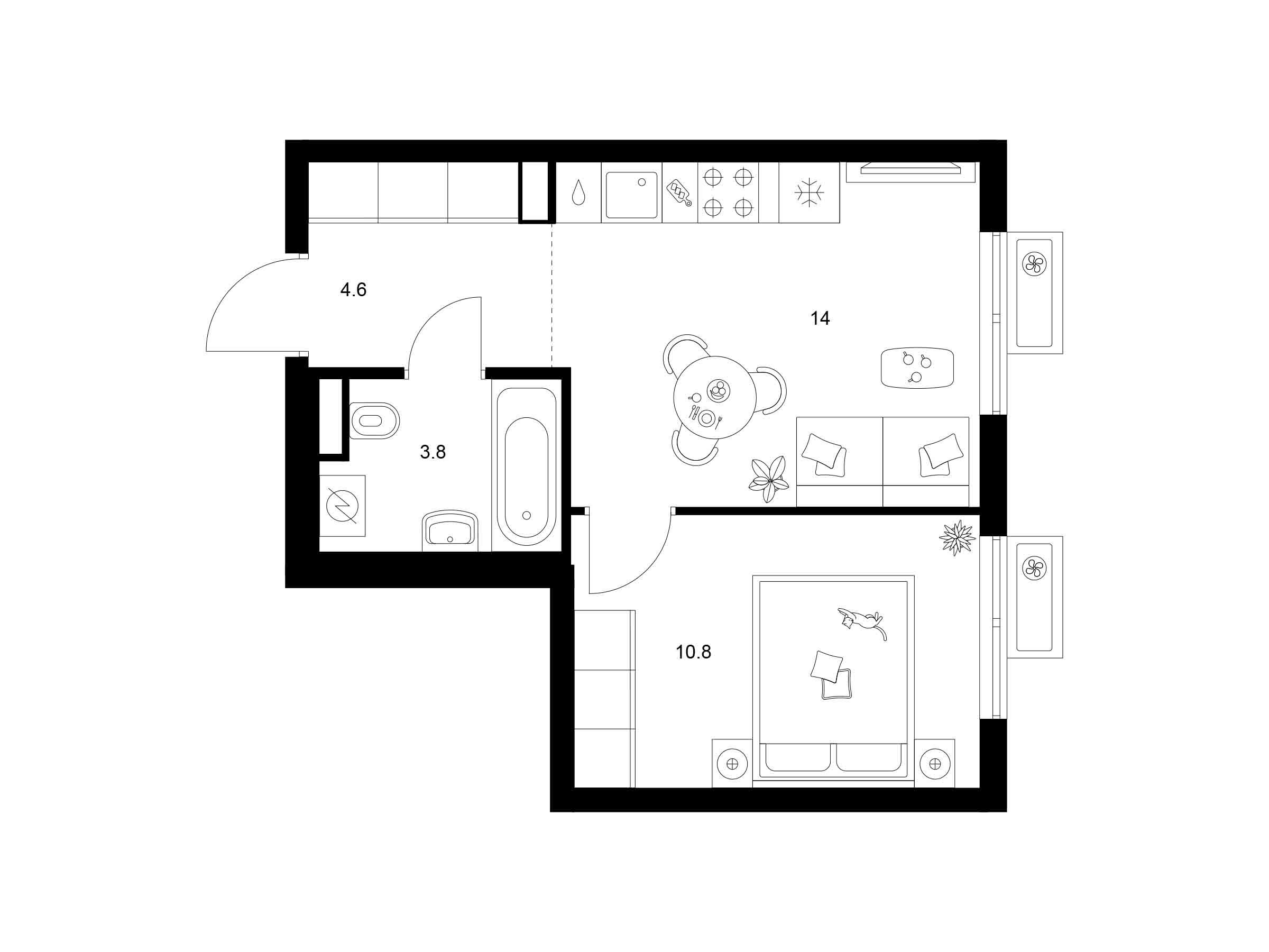 Планировка: 1-комн. квартира 33.20 м² в новостройке ЖК Ярославский