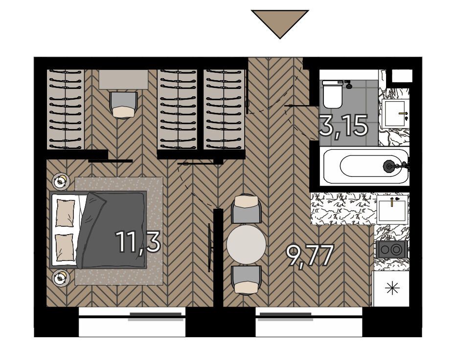 Планировка: Студия 24.90 м² в новостройке ЖК Зорге 9