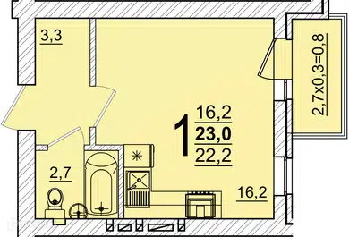 Планировка: Студия 23.00 м² в новостройке ЖК Дарград