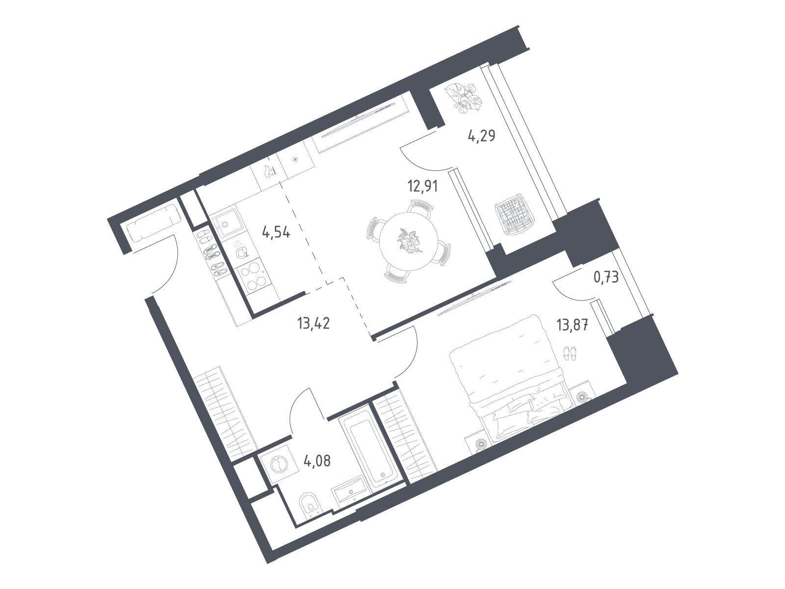 Планировка: 1-комн. квартира 53.84 м² в новостройке ЖК Скай Спутник