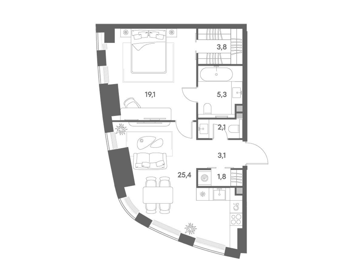 Планировка: 1-комн. квартира 60.60 м² в новостройке Энигмия