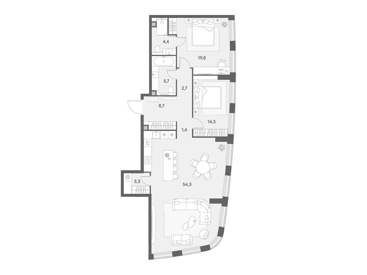 Планировка: 2-комн. квартира 114.80 м² в новостройке Энигмия