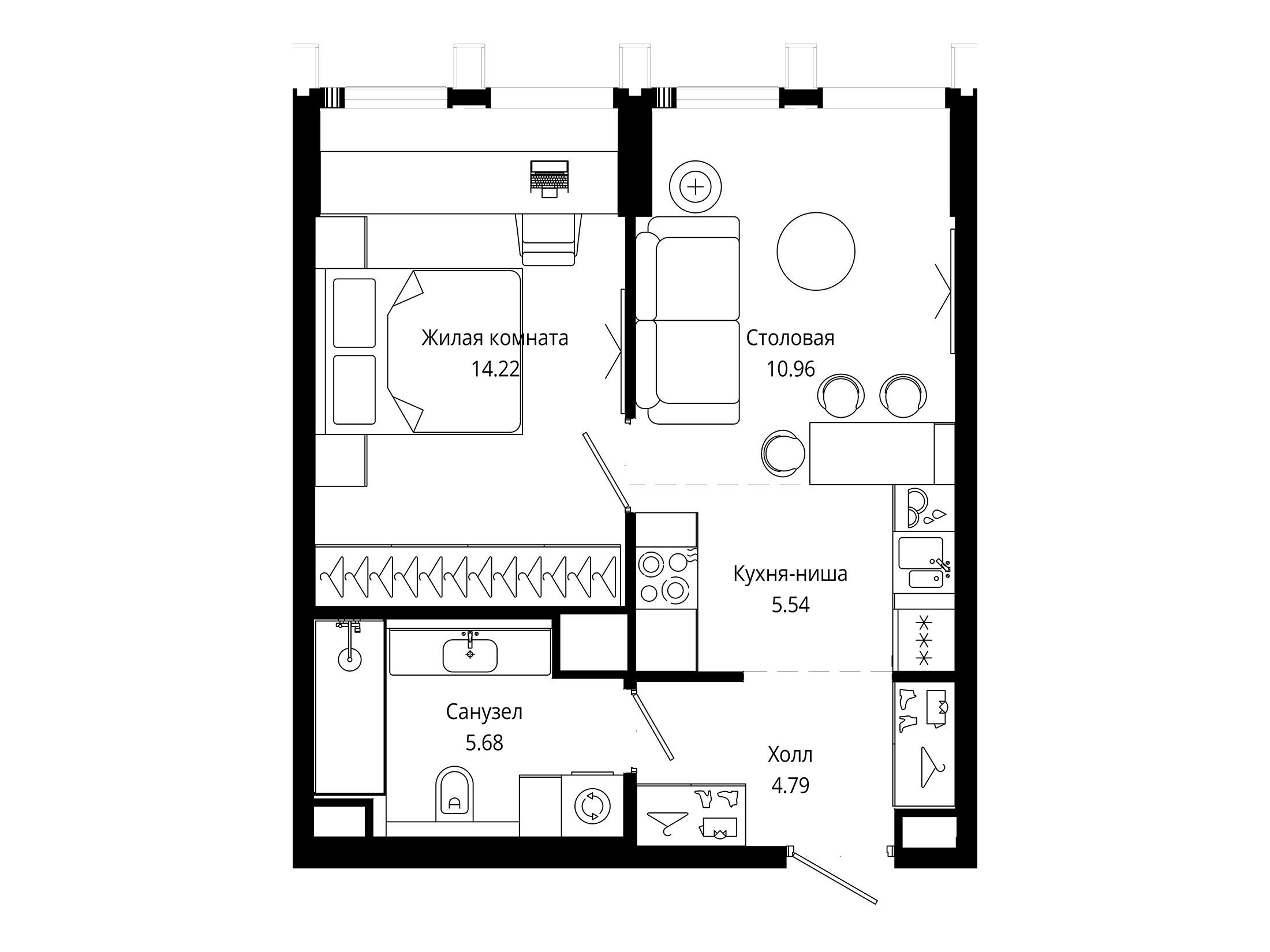 Планировка: 1-комн. квартира 41.30 м² в новостройке ЖК Мод