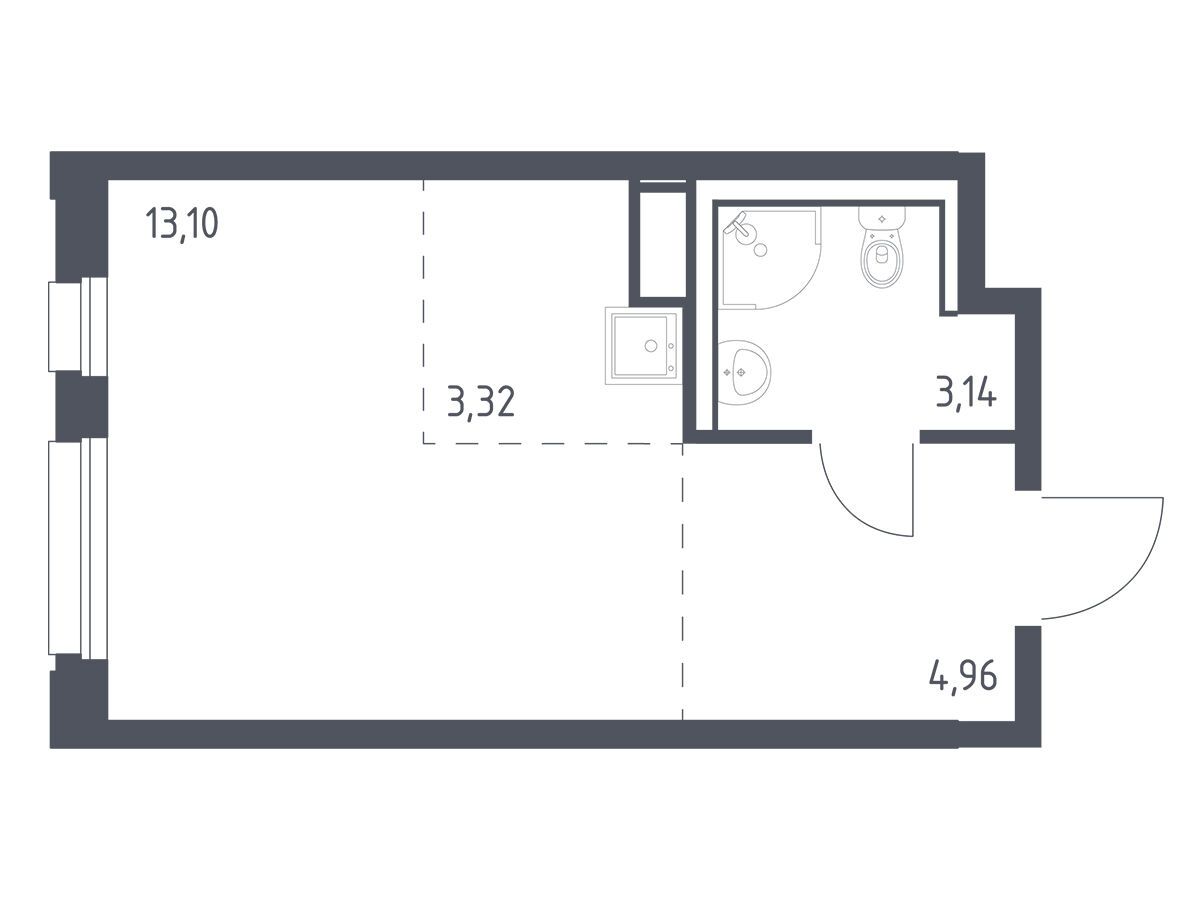 Планировка: Студия 24.52 м² в новостройке Новые Лаврики