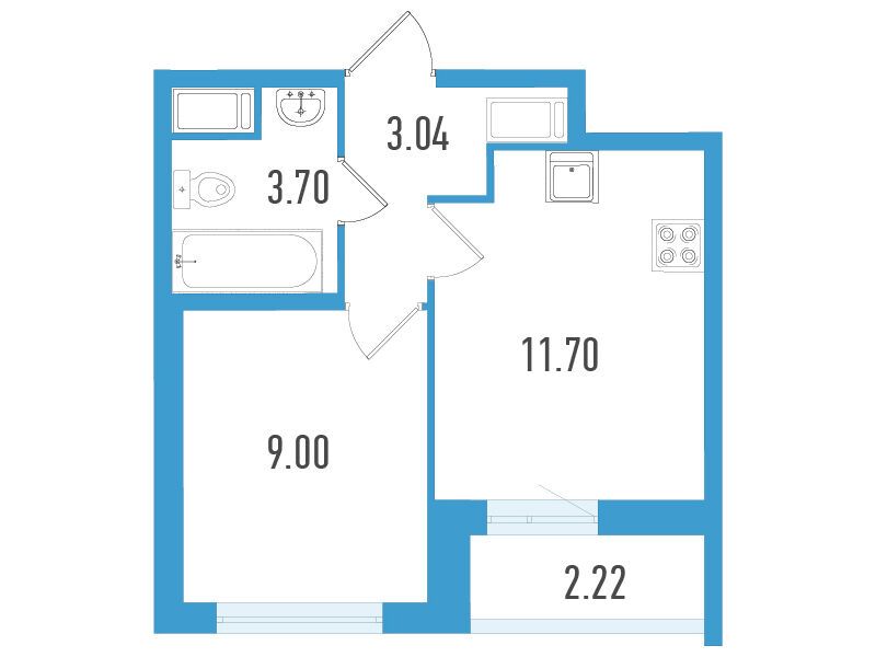 Планировка: 1-комн. квартира 28.11 м² в новостройке ЖК Южный форт