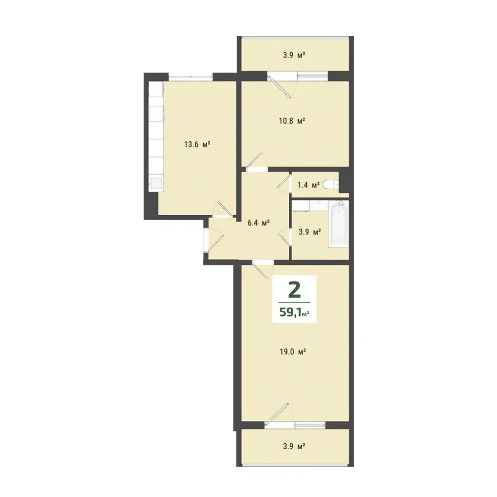 Планировка: 2-комн. квартира 55.10 м² в новостройке Сады Наука