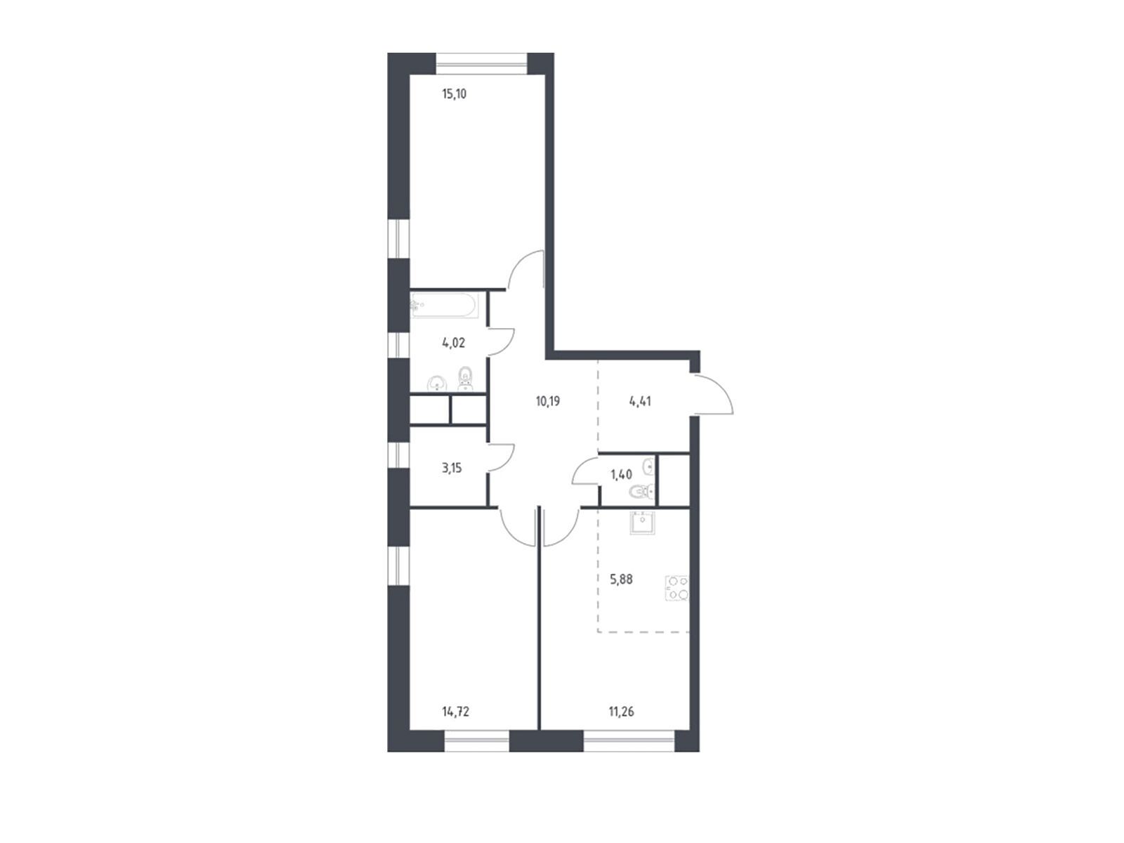 Планировка: 2-комн. квартира 68.70 м² в новостройке ЖК Новоград Павлино