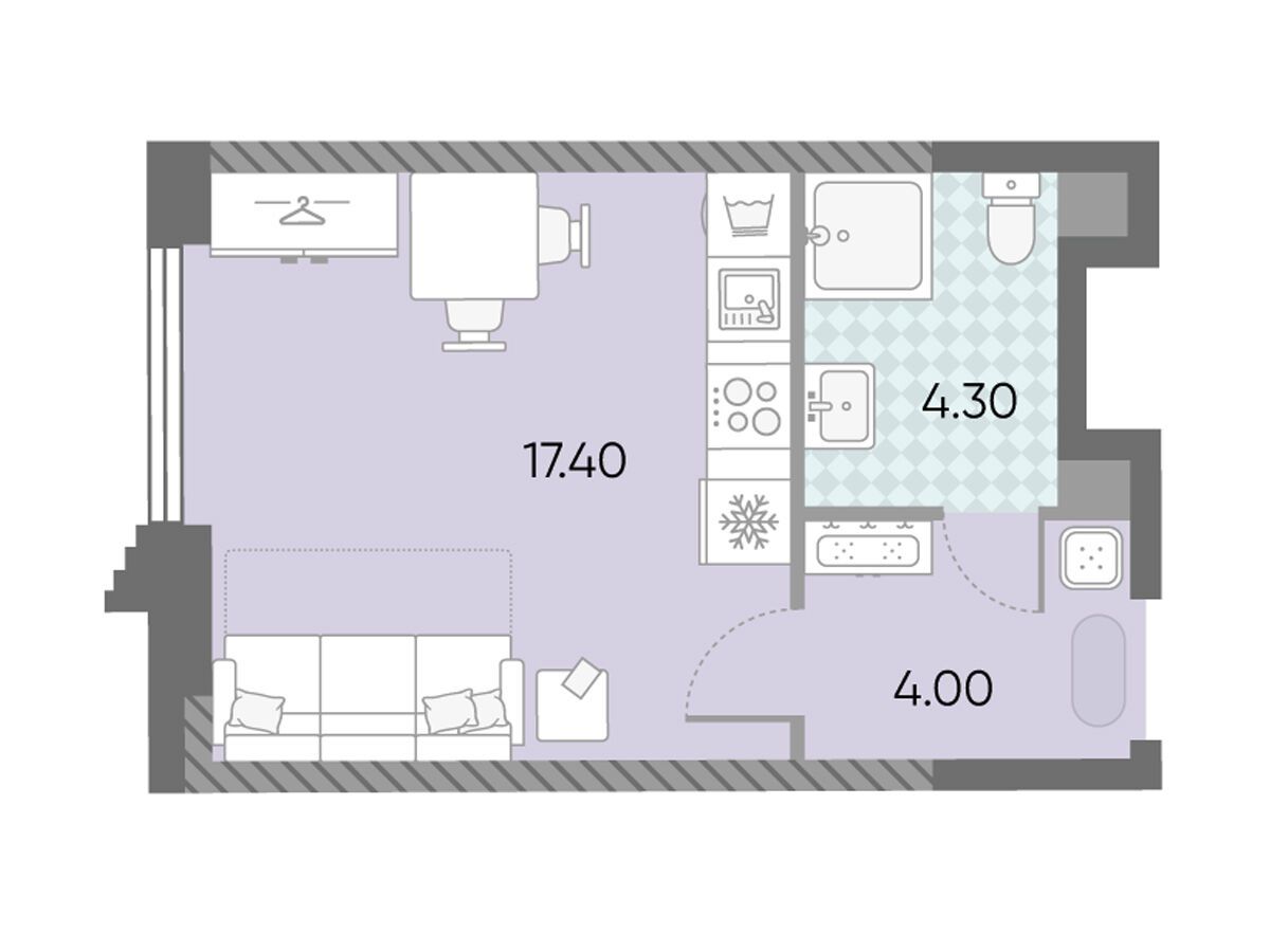 Планировка: Студия 25.70 м² в новостройке ЖК Обручева 30