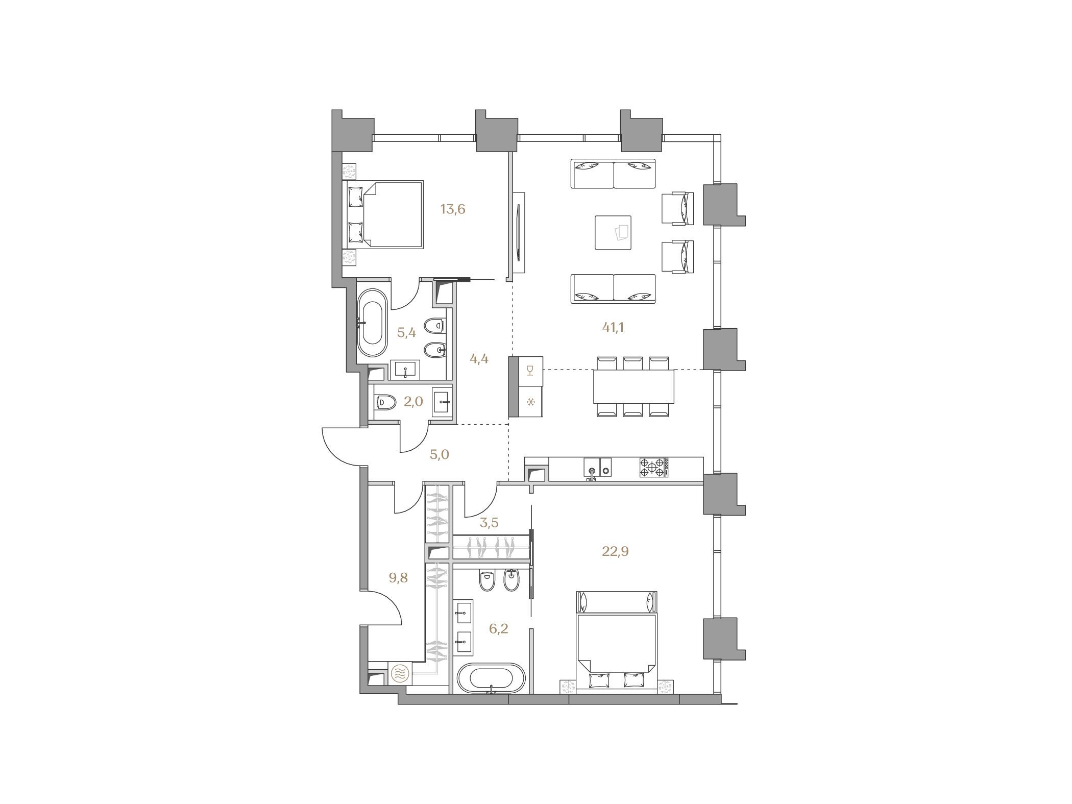Планировка: 2-комн. квартира 113.90 м² в новостройке Коллекция Лужники