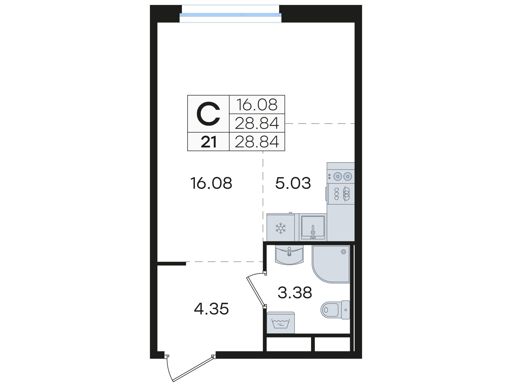 Планировка: Студия 28.84 м² в новостройке Глоракс Романовка