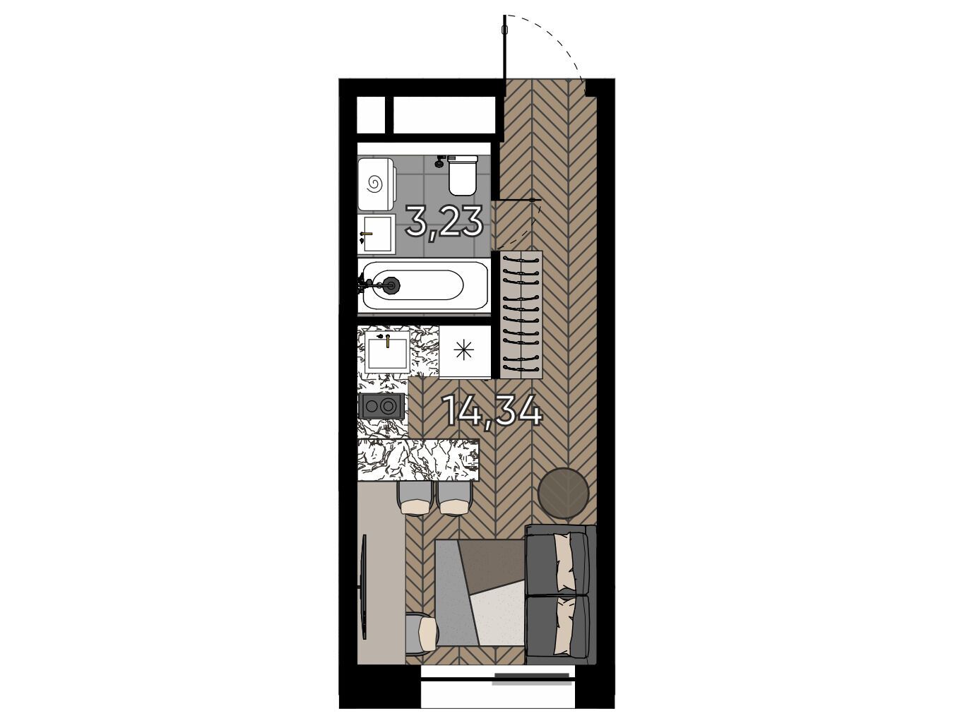 Планировка: Студия 17.50 м² в новостройке ЖК Зорге 9