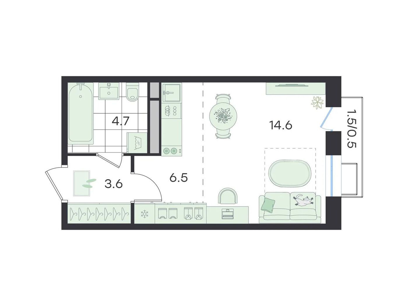 Планировка: Студия 30.80 м² в новостройке Джи Три Театральный