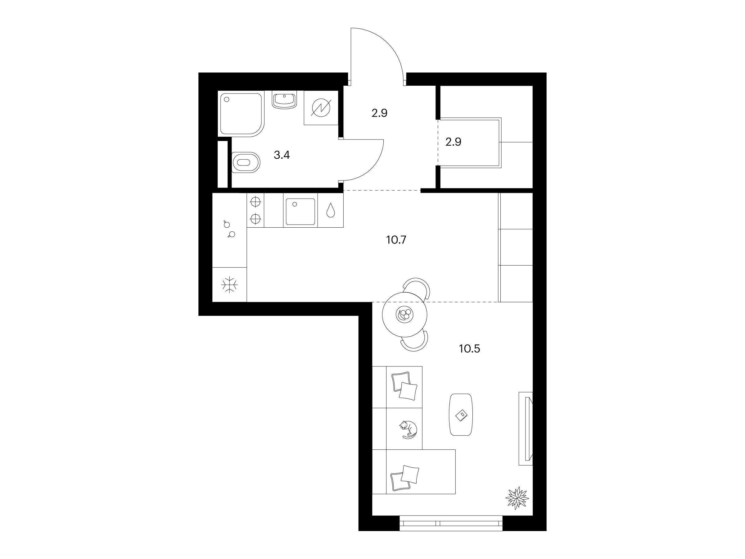 Планировка: Студия 30.40 м² в новостройке Середневский лес