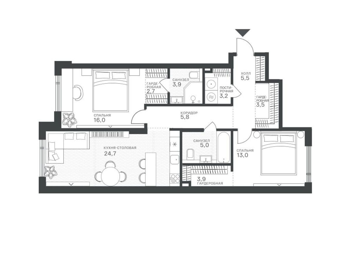 Планировка: 2-комн. квартира 87.20 м² в новостройке Крылатская 33