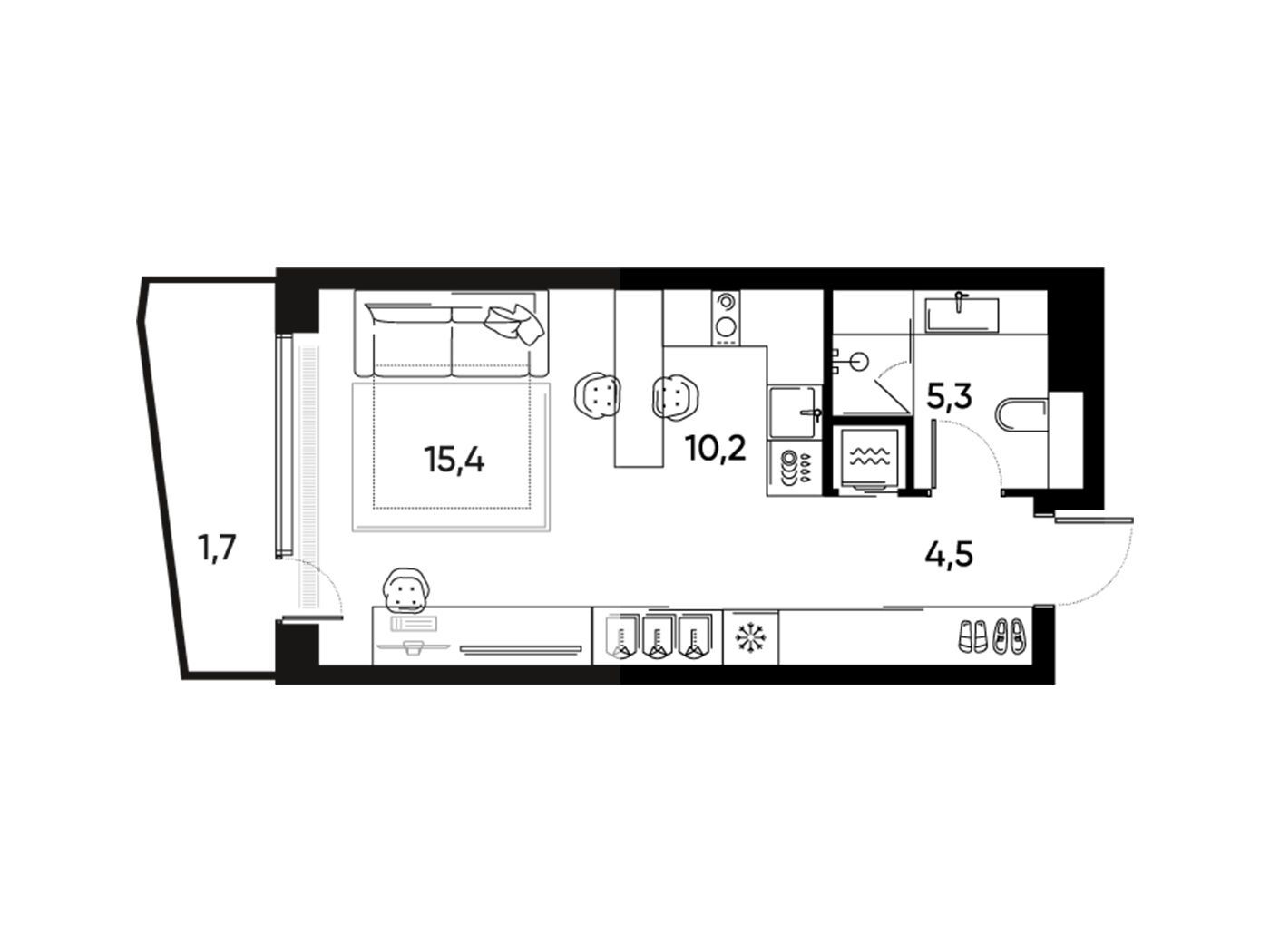 Планировка: 1-комн. квартира 36.20 м² в новостройке ЖК Прайд