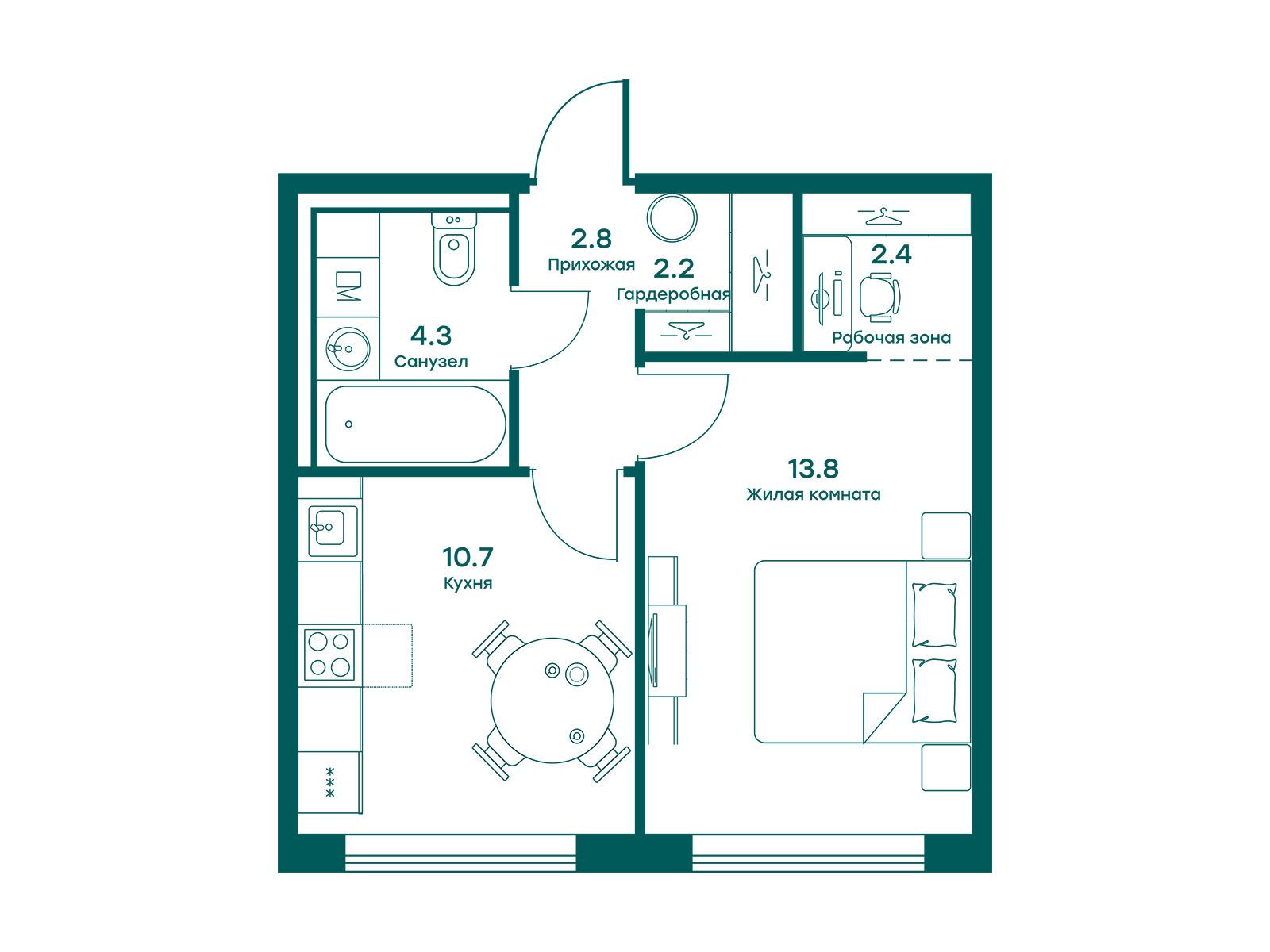 Планировка: 1-комн. квартира 36.20 м² в новостройке Равновесие