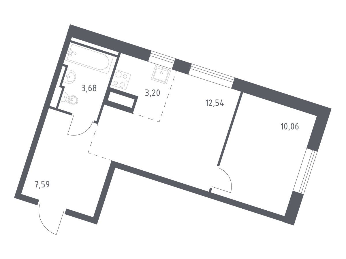 Планировка: 1-комн. квартира 37.07 м² в новостройке Лаголово