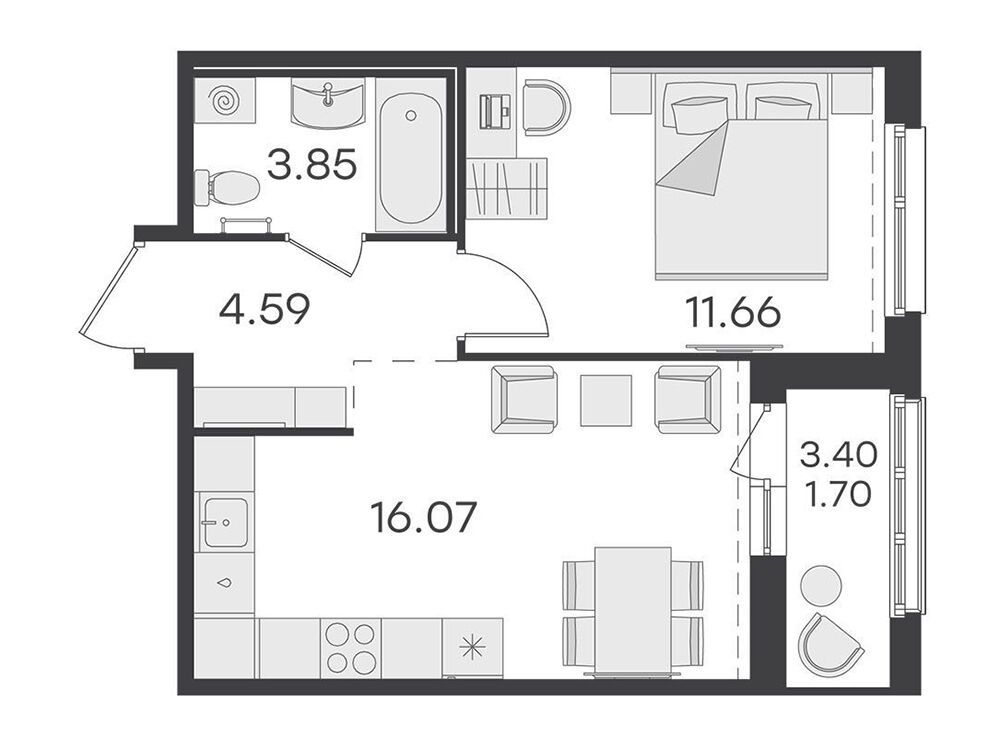 Планировка: 1-комн. квартира 37.60 м² в новостройке Глоракс Парголово