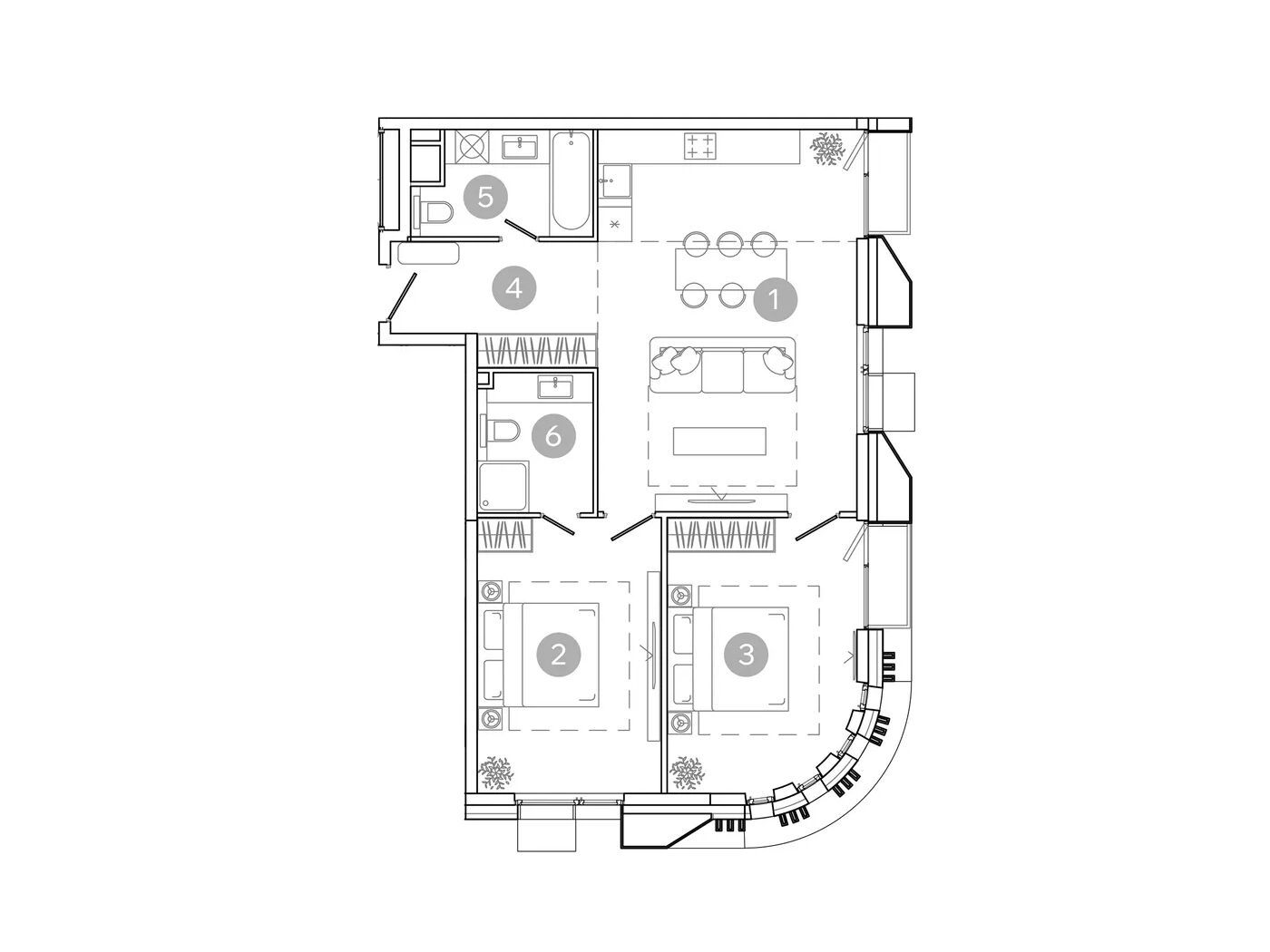 Планировка: 3-комн. квартира 76.60 м² в новостройке Уно.Соколиная гора