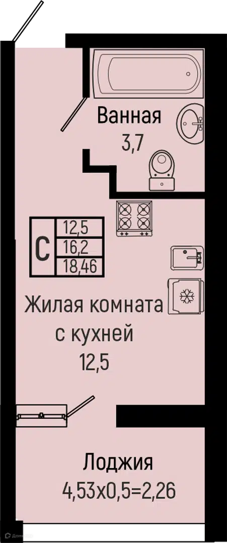 Планировка: Студия 18.46 м² в новостройке Сан Хиллс Ольгинка 2