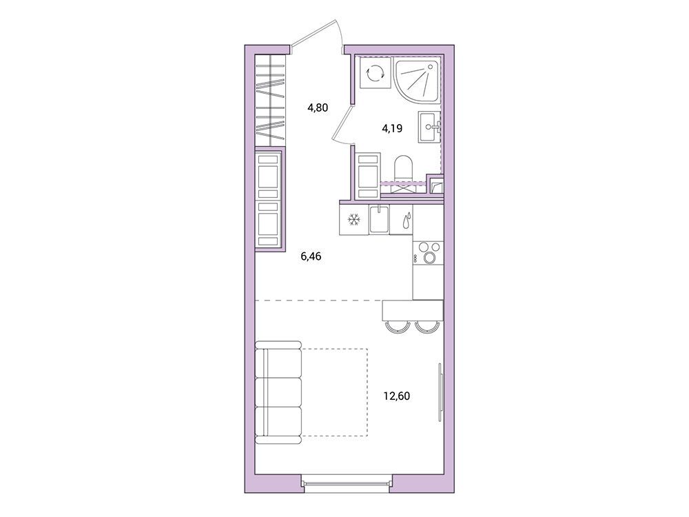 Планировка: Студия 28.05 м² в новостройке Окла