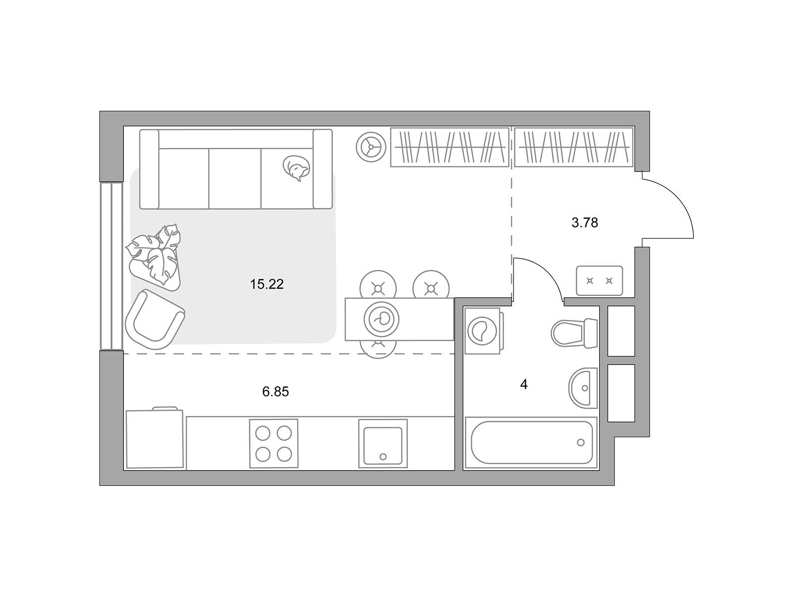 Планировка: Студия 29.85 м² в новостройке ЖК Притяжение Сити