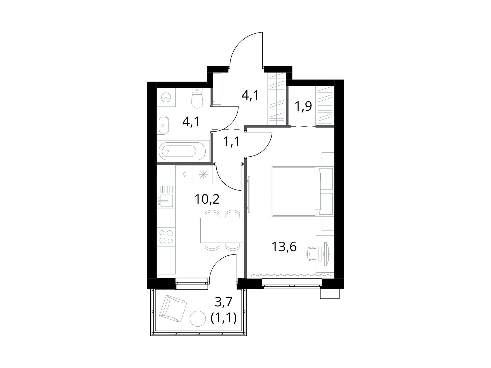 Планировка: 1-комнатная квартира 36.10 м² в новостройке 1-й Измайловский