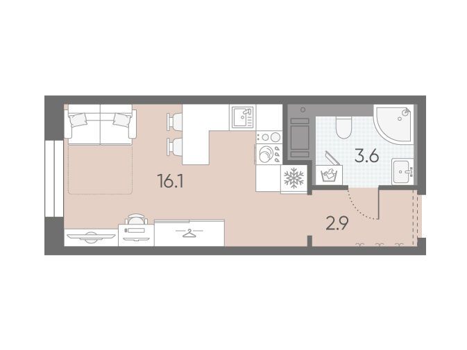Планировка: Студия 22.60 м² в новостройке Большая Охта