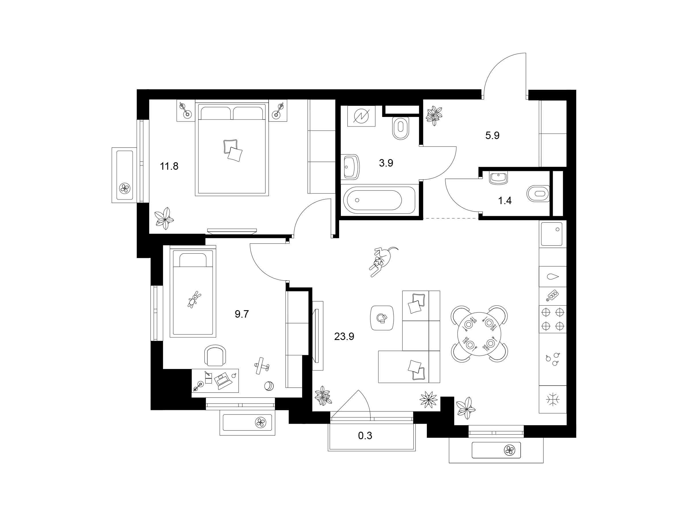 Планировка: 2-комн. квартира 56.90 м² в новостройке ЖК Ярославский