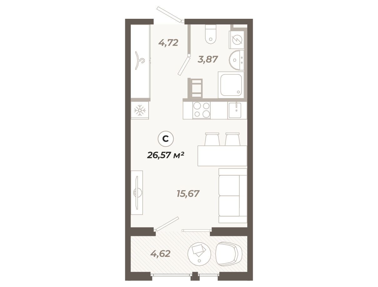 Планировка: Студия 26.57 м² в новостройке Знатный