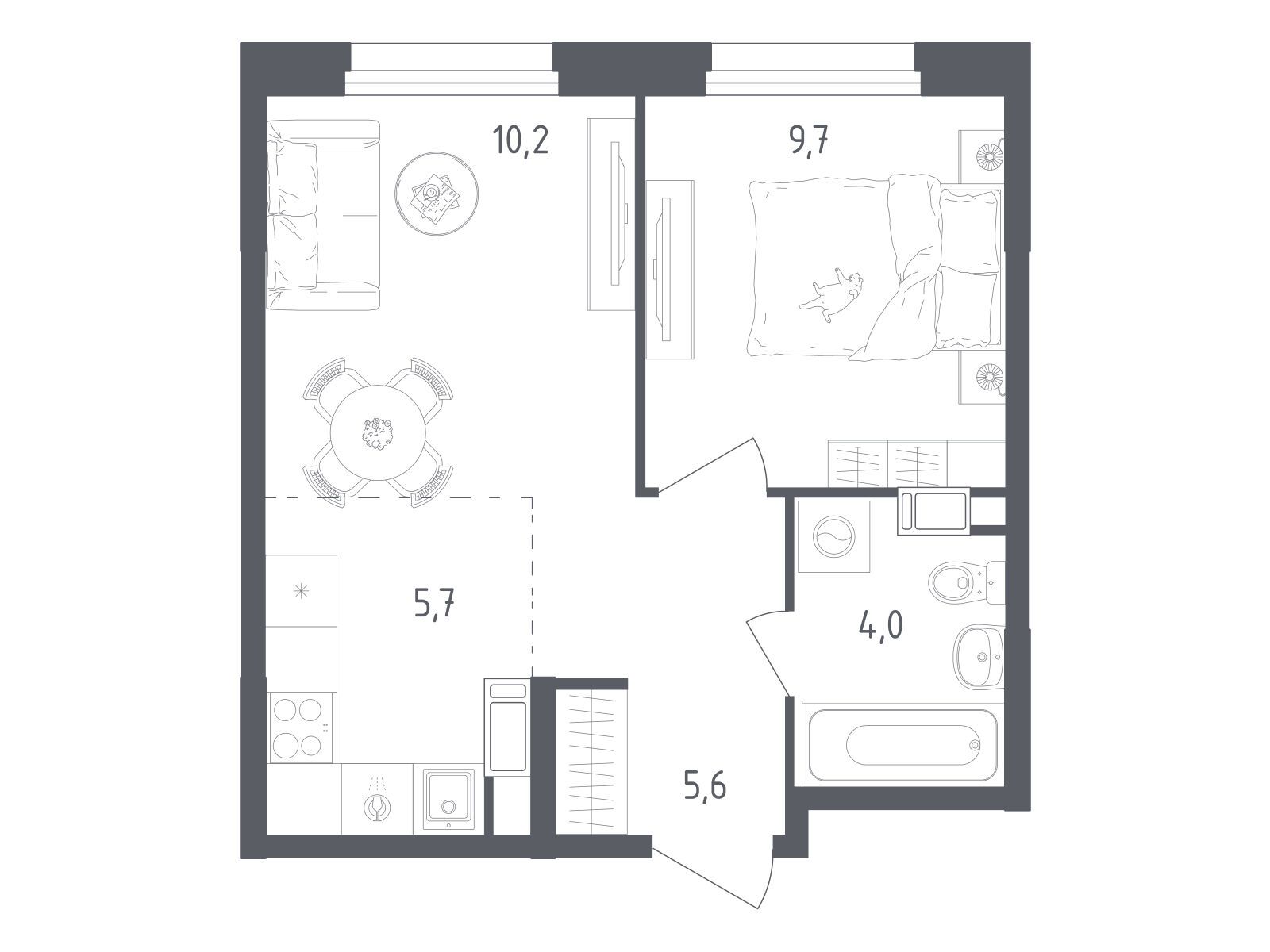 Планировка: 1-комн. квартира 35.20 м² в новостройке Ольховый Квартал