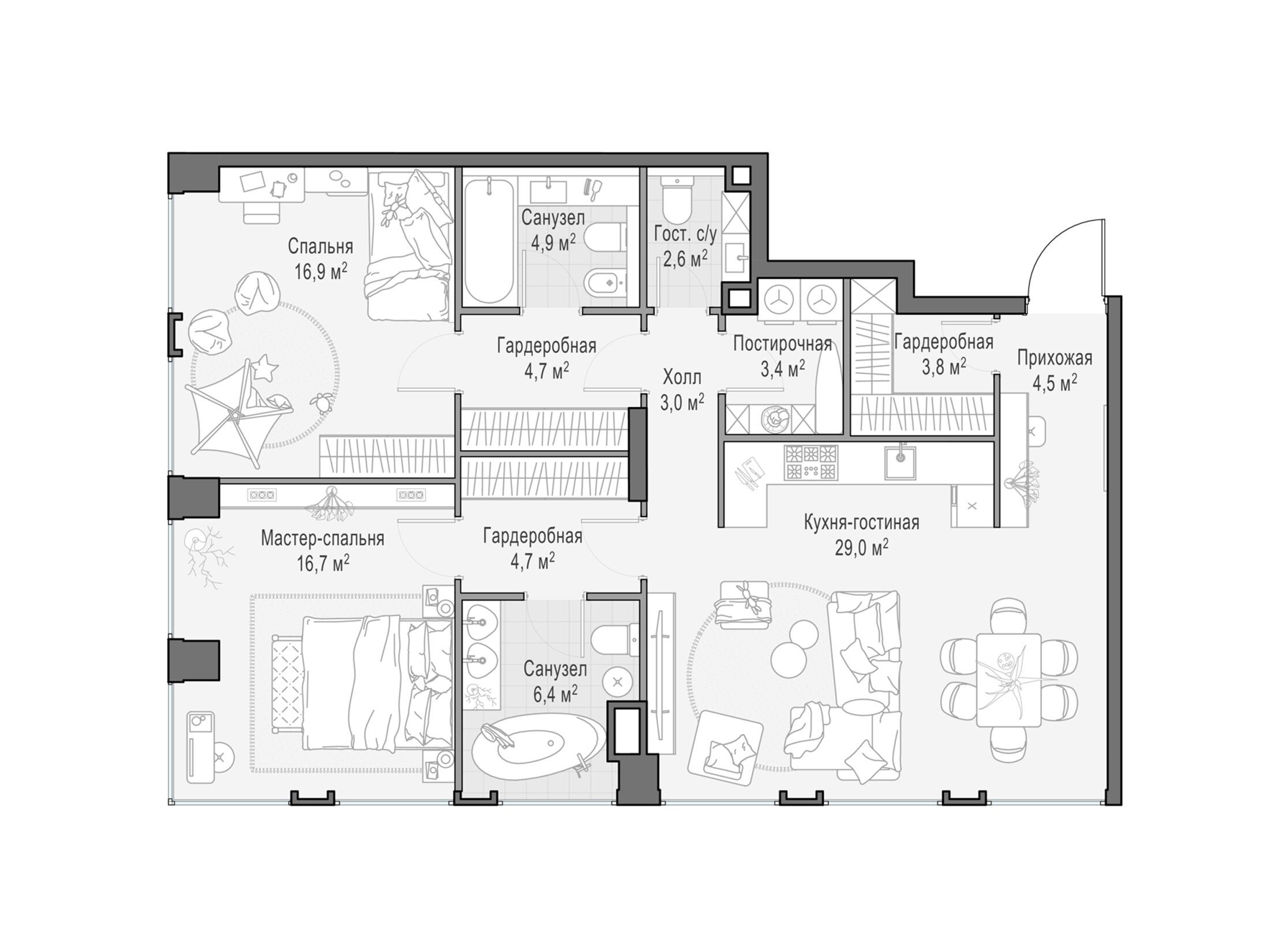 Планировка: 2-комн. квартира 100.50 м² в новостройке Лайф тайм