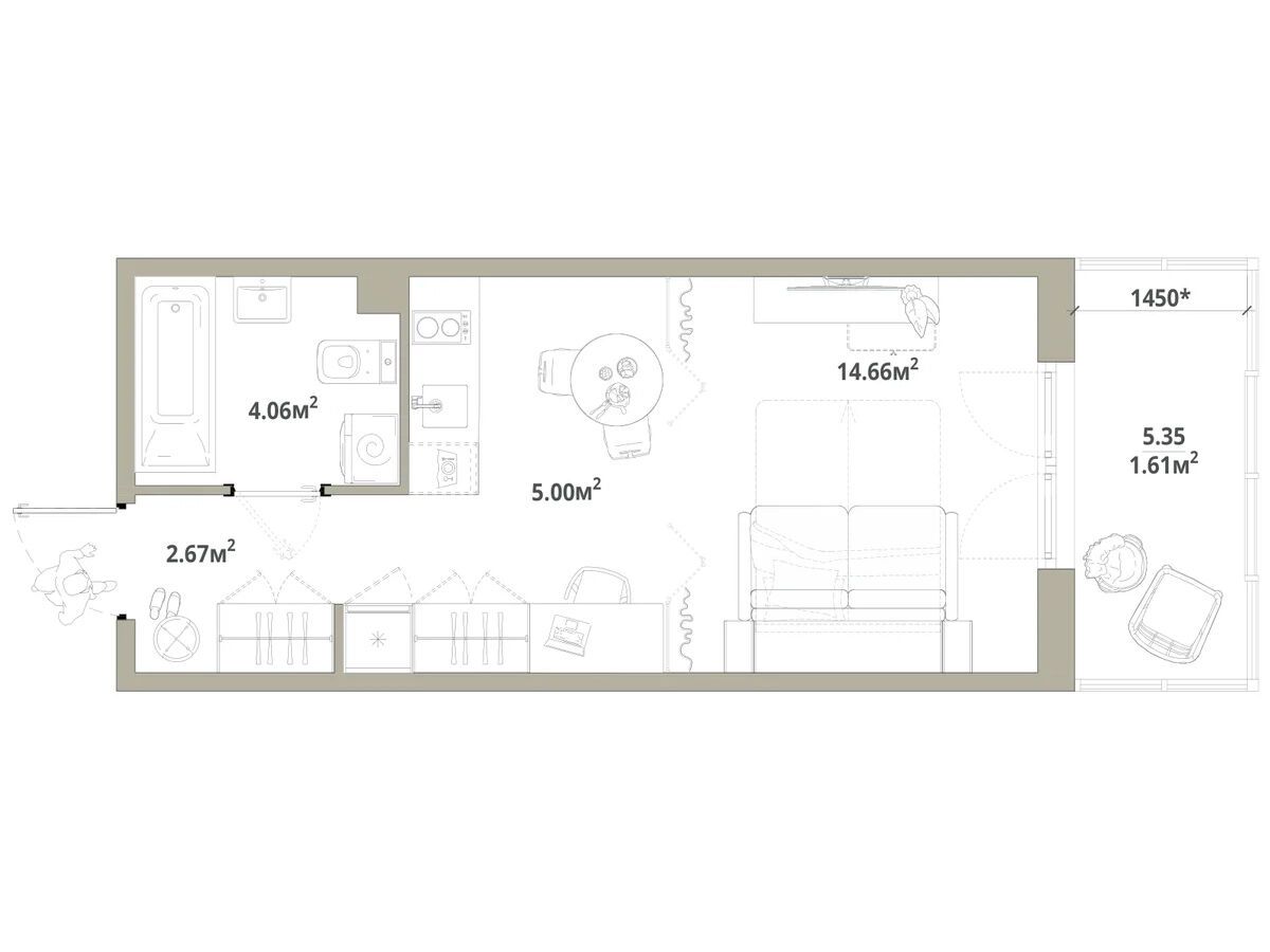 Планировка: Студия 28.00 м² в новостройке Тишин