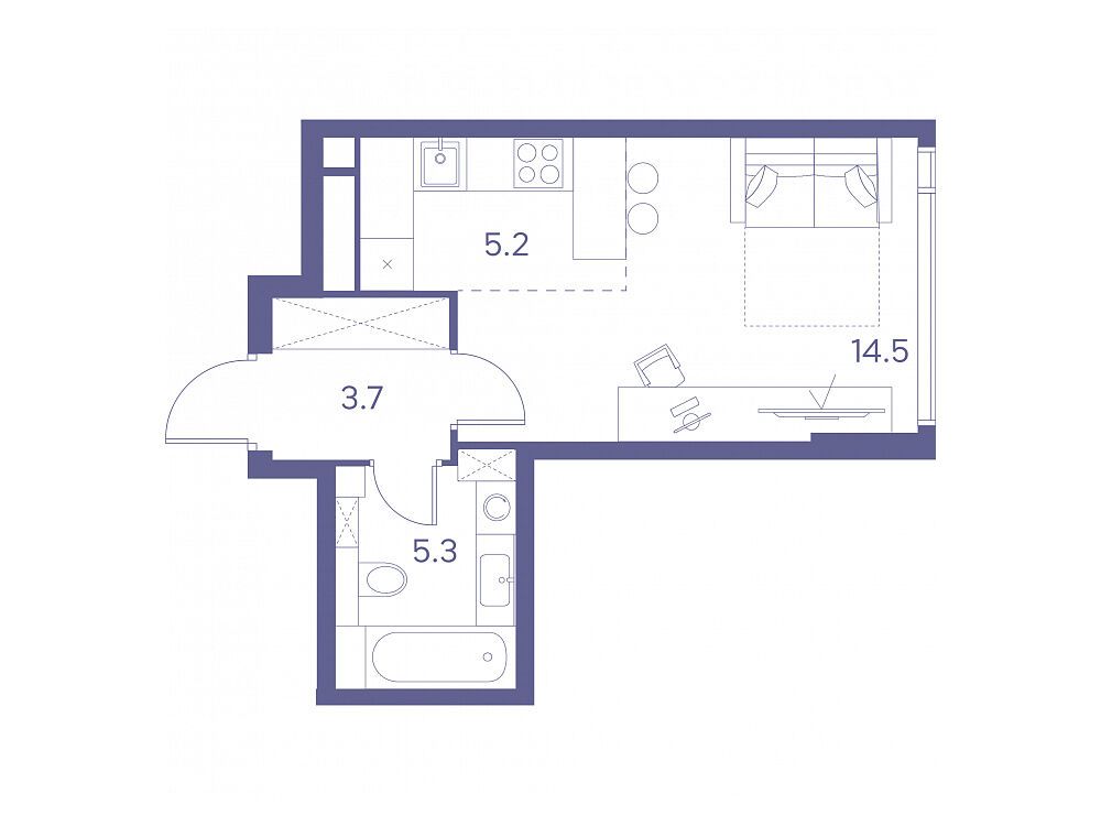 Планировка: Студия 28.70 м² в новостройке ЖК Лот от Аквилон
